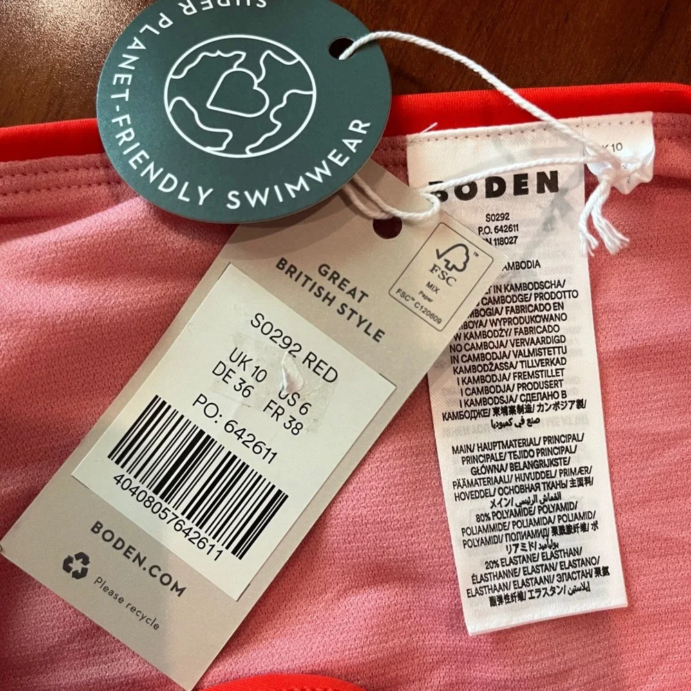Boden Bikini Set Red Orange Triangle Halter‎ Side Tie Bottom Swim New Size 6